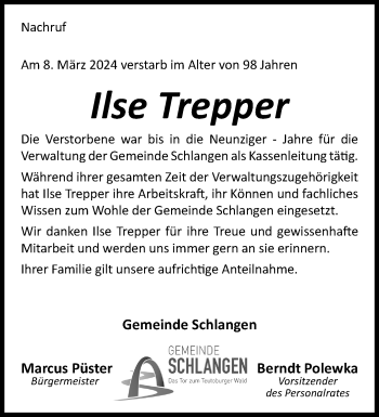 Traueranzeige von Ilse Trepper von Westfalen Blatt