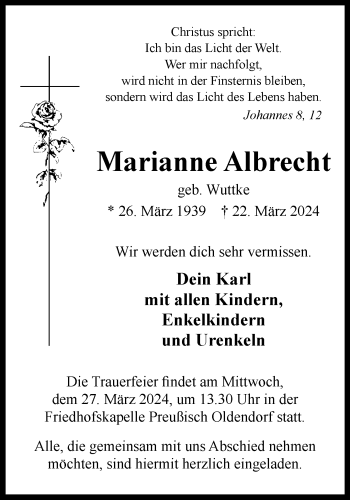 Traueranzeige von Marianne Albrecht von Westfalen Blatt