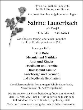 Traueranzeige von Sabine Lauterbach von Westfalen Blatt