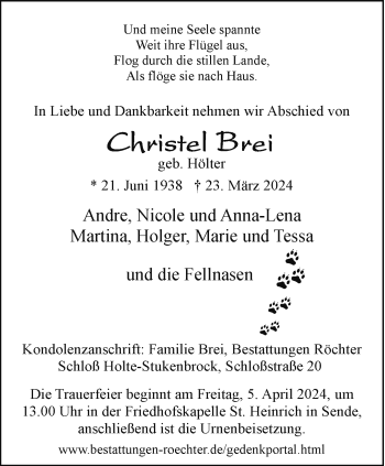 Traueranzeige von Christel Brei von Westfalen Blatt