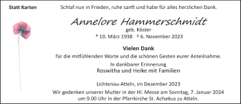 Traueranzeige von Annelore Hammerschmidt von Westfalen Blatt