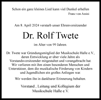 Traueranzeige von Dr. Oec. Rolf Twete von Westfalen Blatt