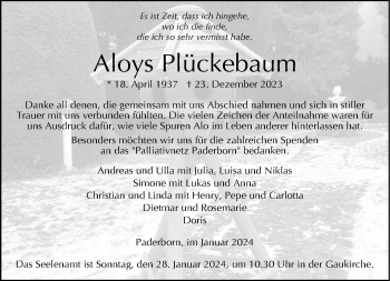 Traueranzeige von Aloys Plückebaum von Westfalen Blatt