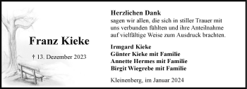 Traueranzeige von Franz Kieke von Westfalen Blatt