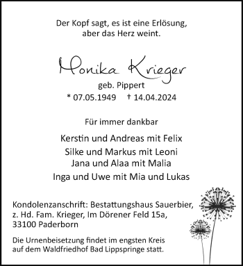 Traueranzeige von Monika Krieger von Westfalen Blatt