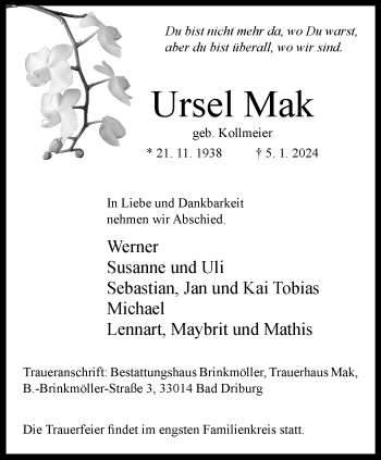 Traueranzeige von Ursel Mak von Westfalen Blatt