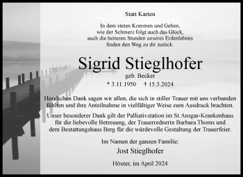 Traueranzeige von Sigrid Stieglhofer von Westfalen Blatt