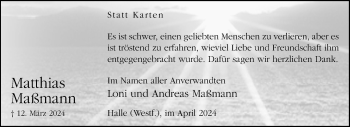 Traueranzeige von Matthias Maßmann von Westfalen Blatt