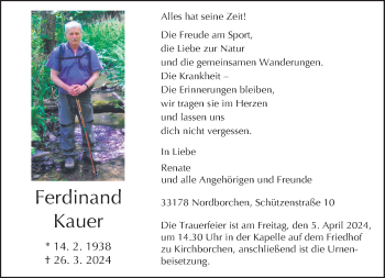 Traueranzeige von Ferdinand Kauer von Westfalen Blatt