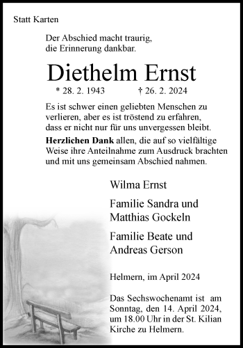 Traueranzeige von Diethelm Ernst von Westfalen Blatt