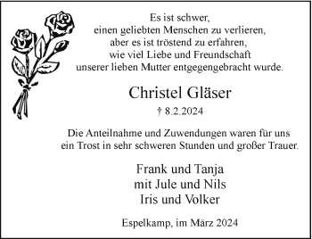 Traueranzeige von Christel Gläser von Westfalen Blatt