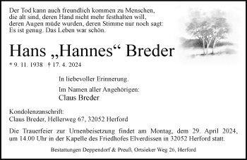 Traueranzeige von Hans Breder von Westfalen Blatt