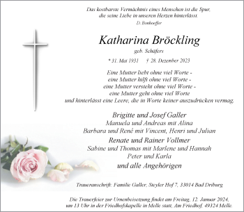 Traueranzeige von Katharina Bröckling von Westfalen Blatt