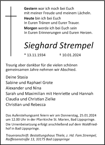 Traueranzeige von Sieghard Strempel von Westfalen Blatt