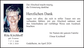 Traueranzeige von Rita Kirchhoff von Westfalen Blatt