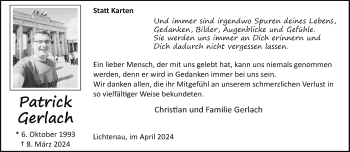 Traueranzeige von Patrick Gerlach von Westfalen Blatt