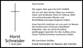 Traueranzeige von Horst Schneider von Westfalen Blatt