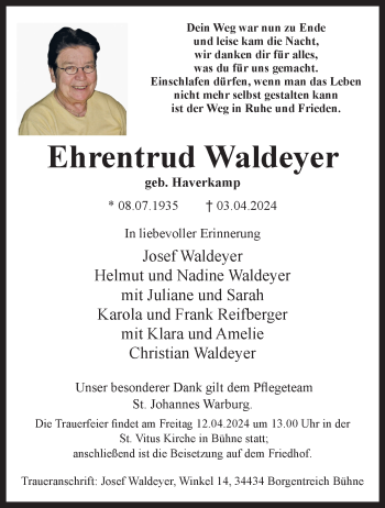 Traueranzeige von Ehrentrud Waldeyer von Westfalen Blatt