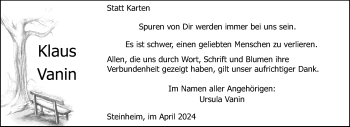 Traueranzeige von Klaus Vanin von Westfalen Blatt