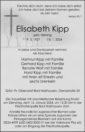 Traueranzeige von Elisabeth Kipp von Westfalen Blatt