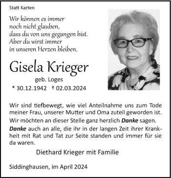 Traueranzeige von Gisela Krieger von Westfalen Blatt