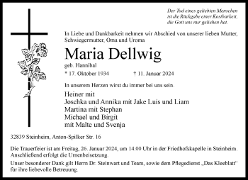 Traueranzeige von Maria Dellwig von Westfalen Blatt