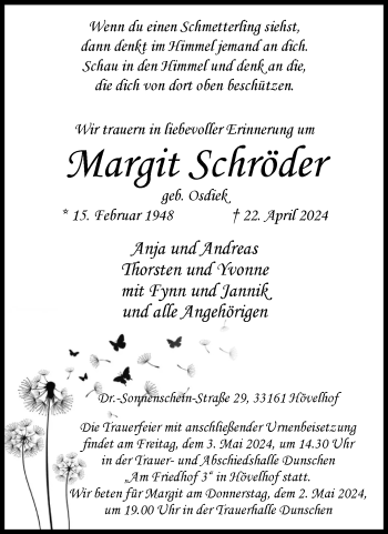 Traueranzeige von Margit Schröder von Westfalen Blatt