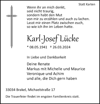 Traueranzeige von Karl-Josef Lücke von Westfalen Blatt