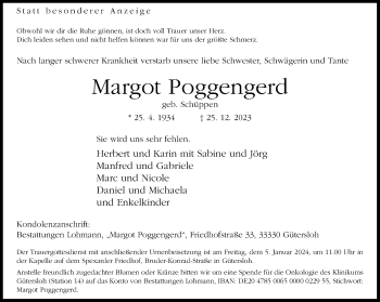 Traueranzeige von Margot Poggengerd von Westfalen Blatt