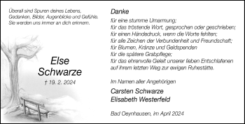 Traueranzeige von Else Schwarze von Westfalen Blatt