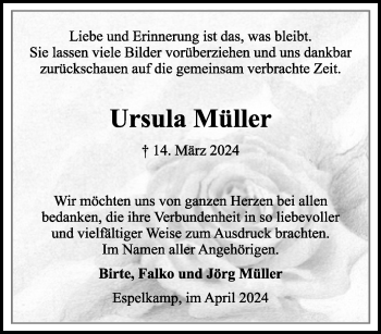 Traueranzeige von Ursula Müller von Westfalen Blatt