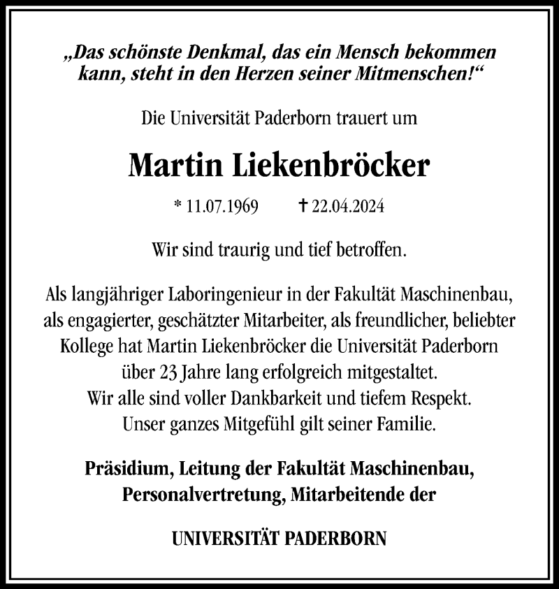  Traueranzeige für Martin Liekenbröcker vom 27.04.2024 aus Westfalen Blatt