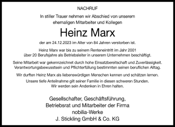 Traueranzeige von Heinz Marx von Westfalen Blatt