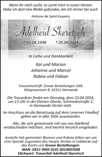 Traueranzeige von Adelheid Skeretsch von Westfalen Blatt