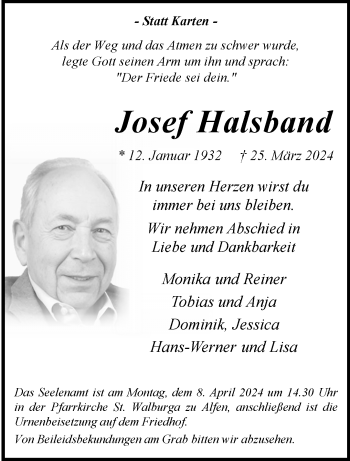 Traueranzeige von Josef Halsband von Westfalen Blatt