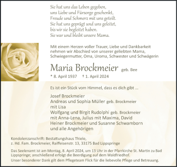 Traueranzeige von Maria Brockmeier von Westfalen Blatt