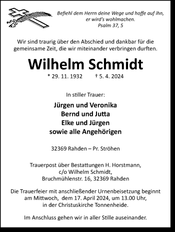 Traueranzeige von Wilhelm Schmidt von Westfalen Blatt