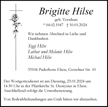 Traueranzeige von Brigitte Hilse von Westfalen Blatt