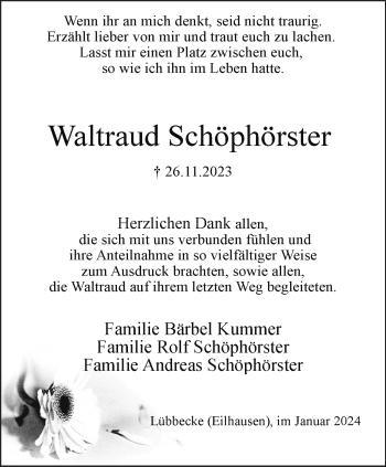 Traueranzeige von Waltraud Schöphörster von Westfalen Blatt