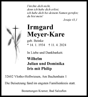 Traueranzeige von Irmgard Meyer-Kare von Westfalen Blatt