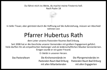 Traueranzeige von Hubertus Rath von Westfalen Blatt