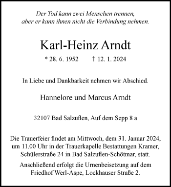 Traueranzeige von Karl-Heinz Arndt von Westfalen Blatt