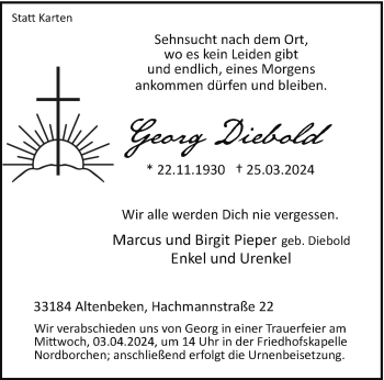 Traueranzeige von Georg Diebold von Westfalen Blatt