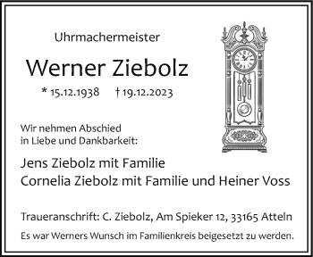 Traueranzeige von Werner Ziebolz von Westfalen Blatt