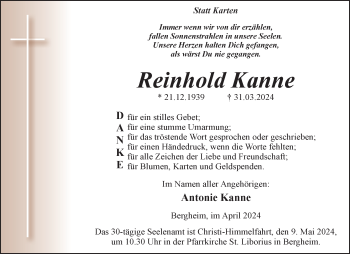 Traueranzeige von Reinhold Kanne von Westfalen Blatt