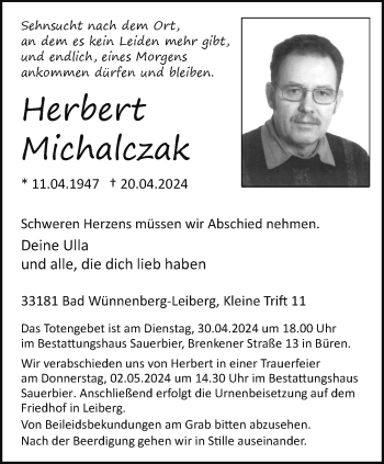 Traueranzeige von Herbert Michalczak von Westfalen Blatt