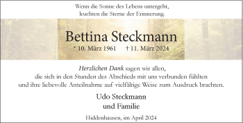 Traueranzeige von Bettina Steckmann von Westfalen Blatt