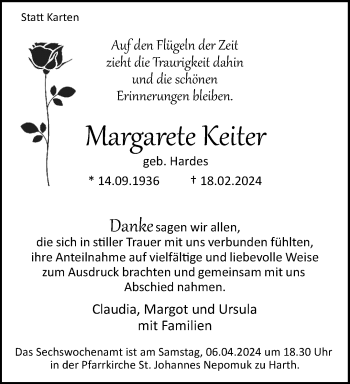 Traueranzeige von Margarete Keiter von Westfalen Blatt