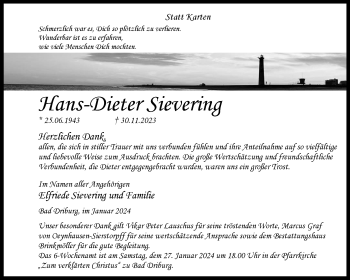 Traueranzeige von Hans-Dieter Sievering von Westfalen Blatt