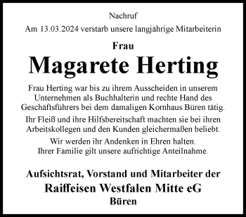 Traueranzeige von Margarete Herting von Westfalen Blatt